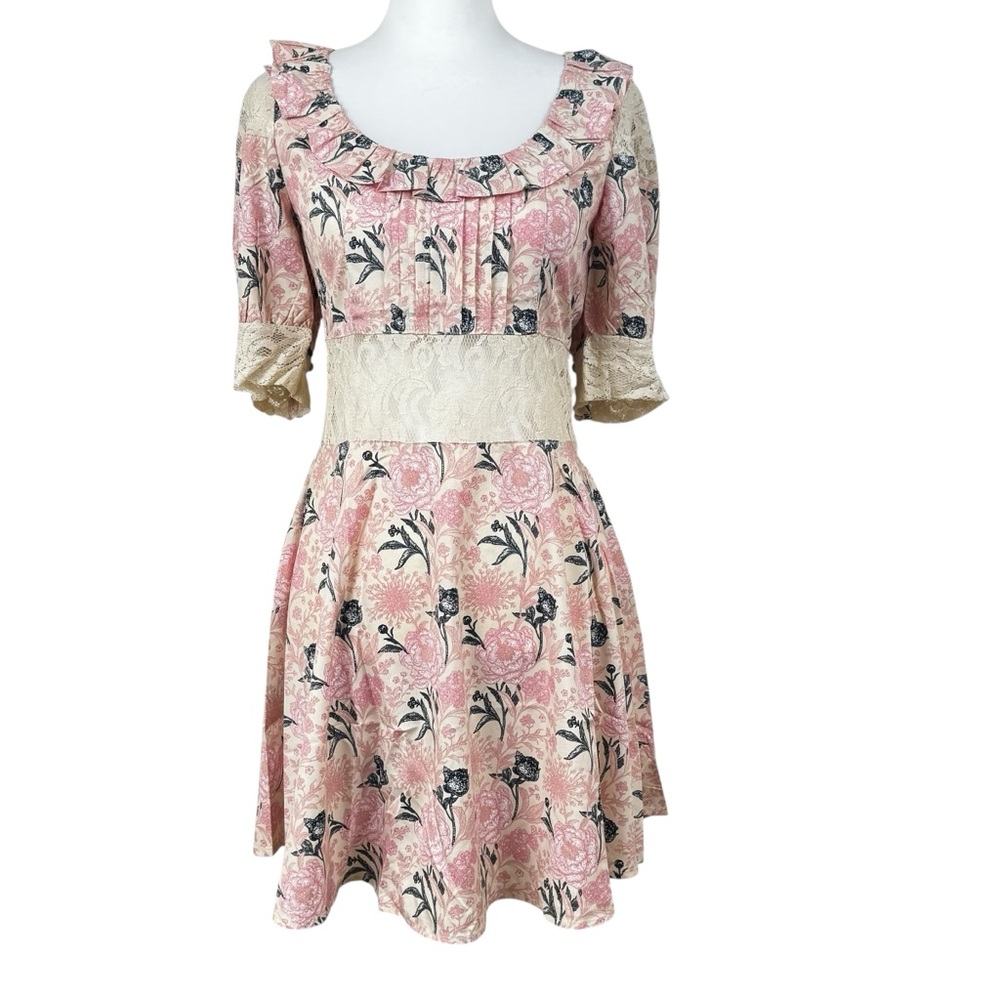 NWT Alamia Floral Lace Cream & Pink Mini Dress Boutique Romantic Coquette Girly - Picture 13 of 16